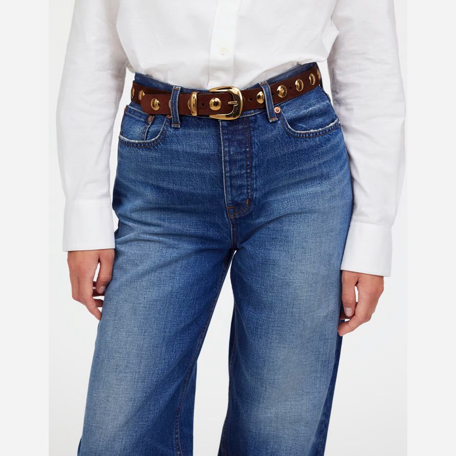 brown womens madewell studded western belt
