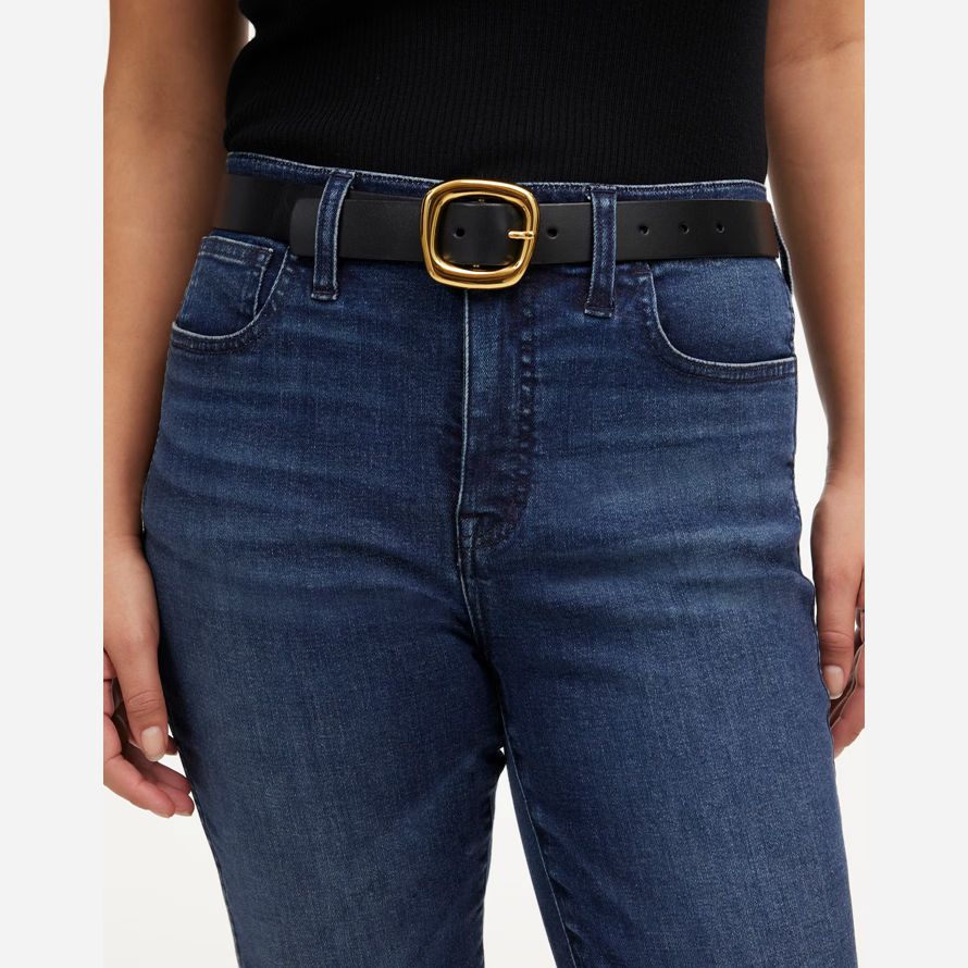 womens madewell sculptural buckle belt black