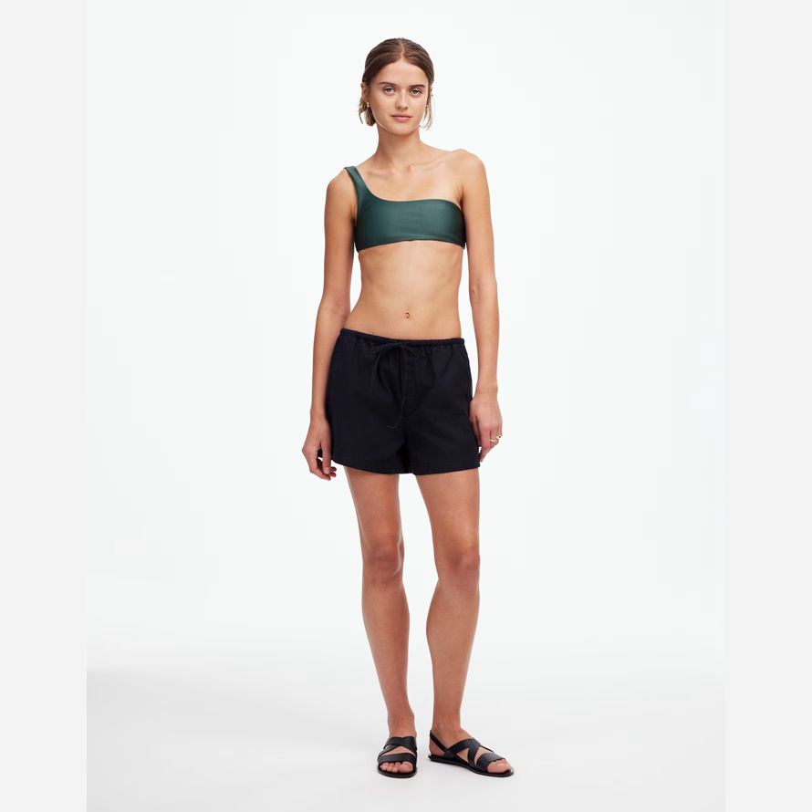 womens madewell jade swimᆴ eliza one-shoulder bikini top dark green