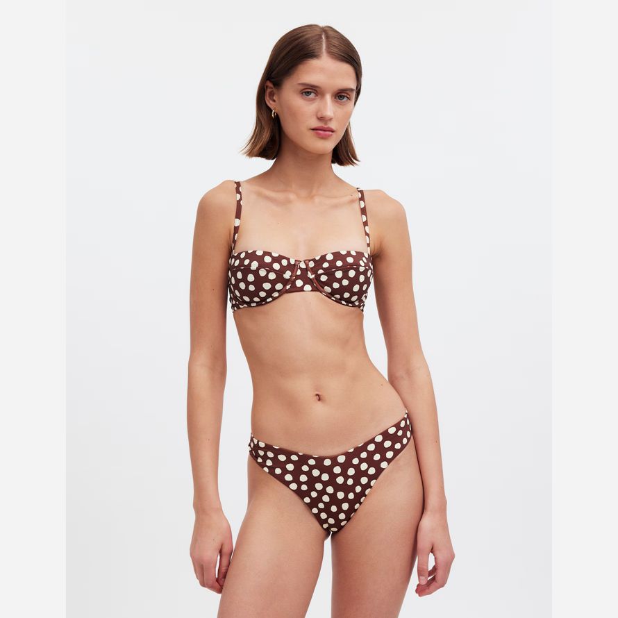 womens madewell zulu zephyr currant spot bikini top chocolate white