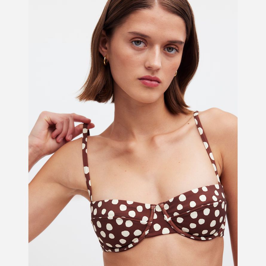 womens madewell zulu zephyr currant spot bikini top chocolate white