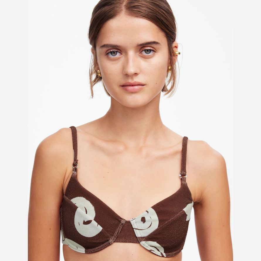womens madewell zulu zephyr cocoa swirl textured balconette bikini top chocolate white