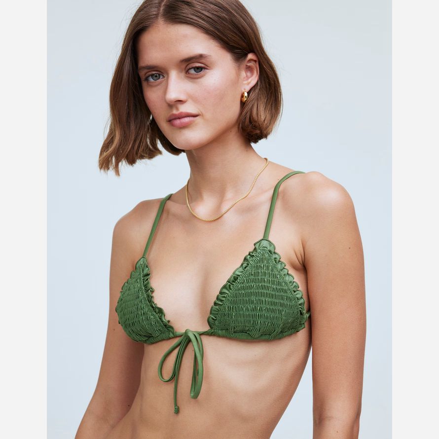 womens madewell frankies bikinis penny satin bikini top green