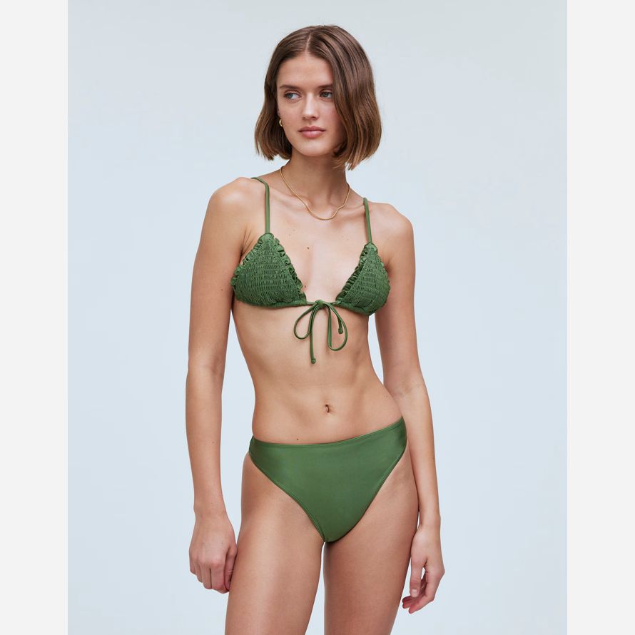 womens madewell frankies bikinis penny satin bikini top green