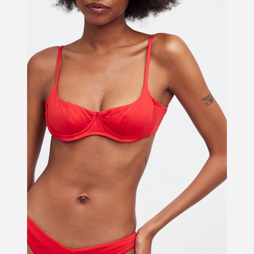 womens madewell frankies bikinis cola underwire balconette bikini top red