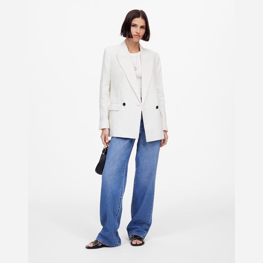madewell relaxed pinstripe linen womens blazer white
