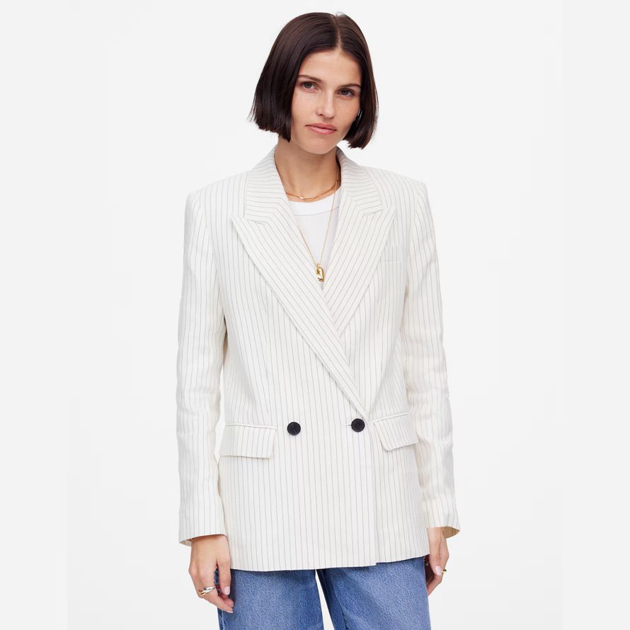 madewell relaxed pinstripe linen womens blazer white