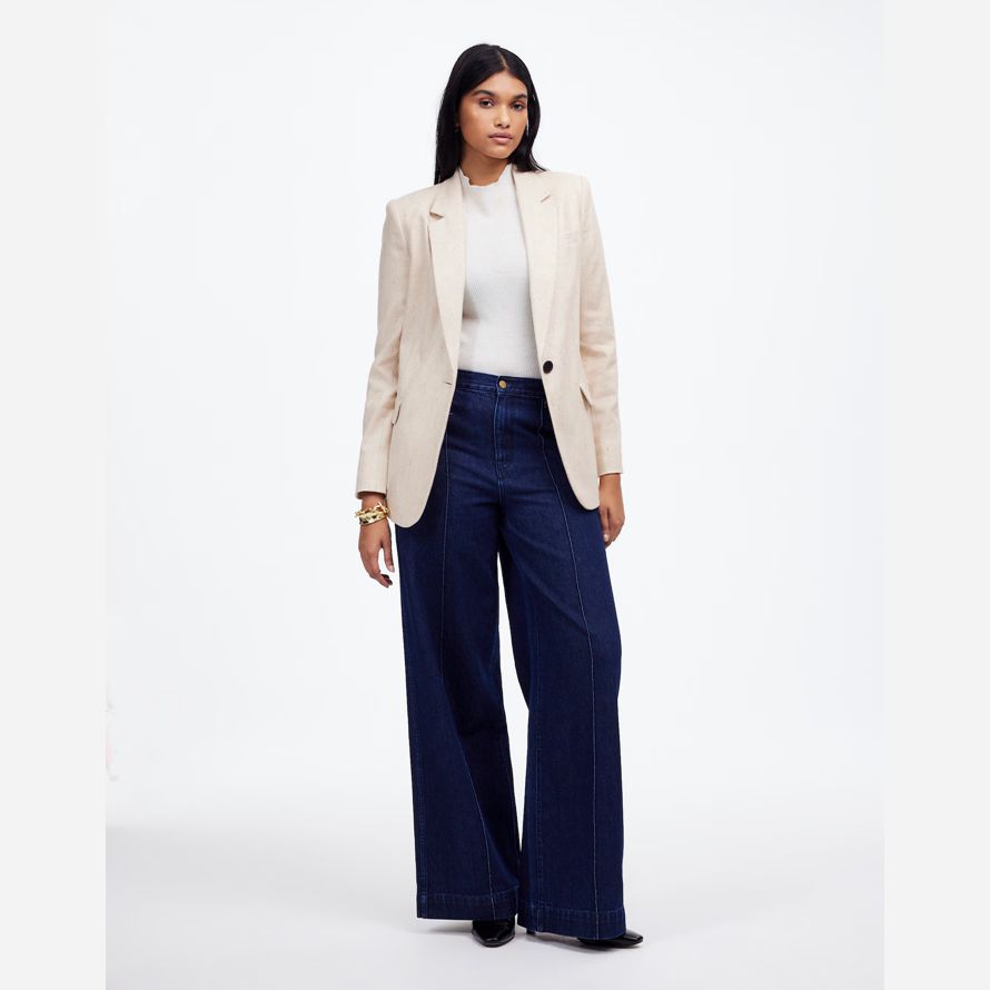 beige womens madewell the kline blazer