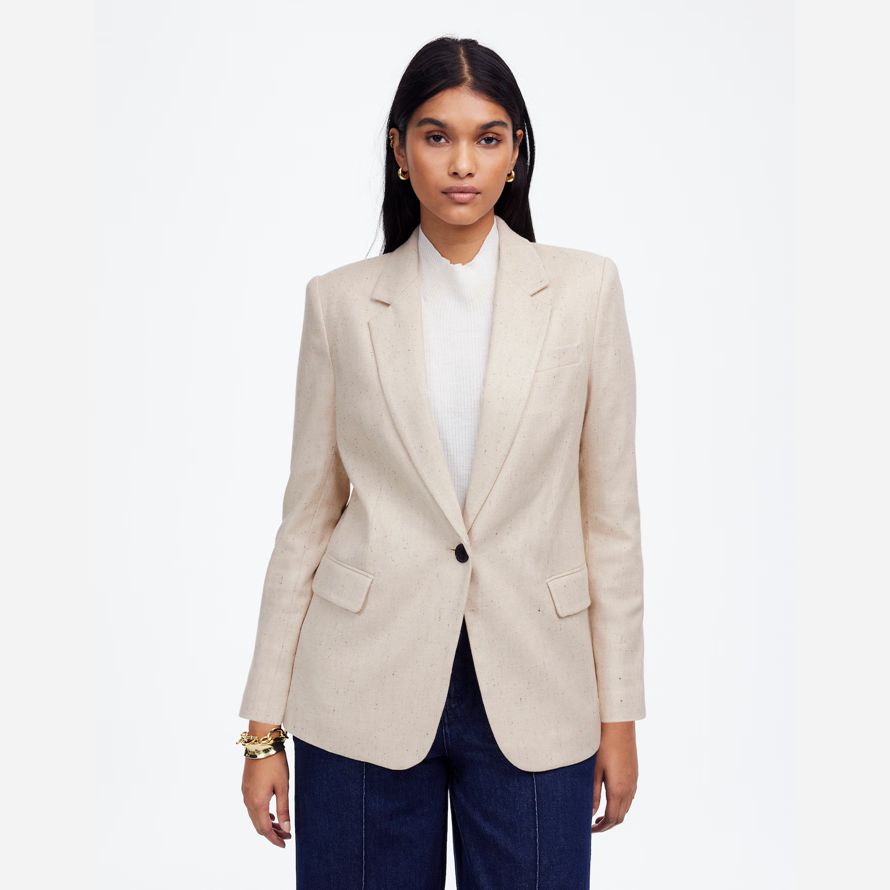 beige womens madewell the kline blazer
