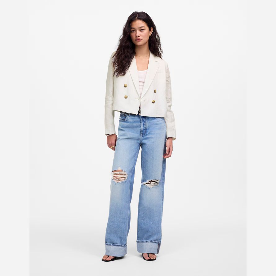 white madewell double-breasted crop womens blazer