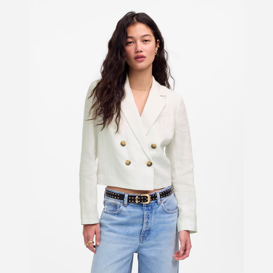 white madewell double-breasted crop womens blazer