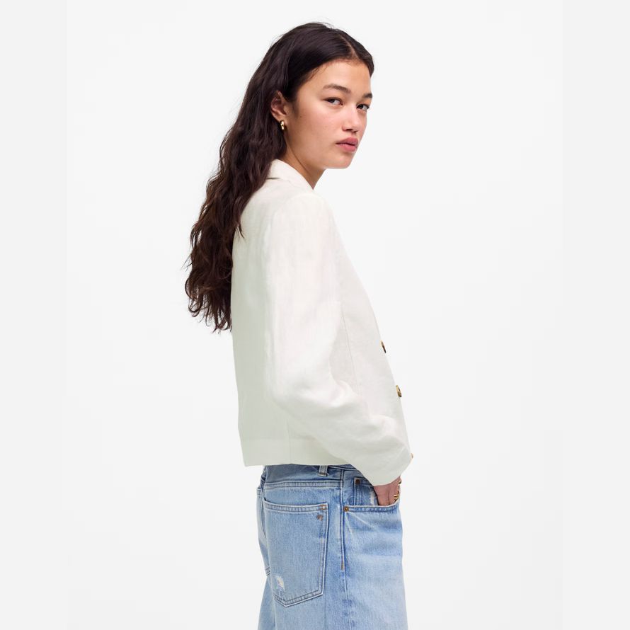 white madewell double-breasted crop womens blazer