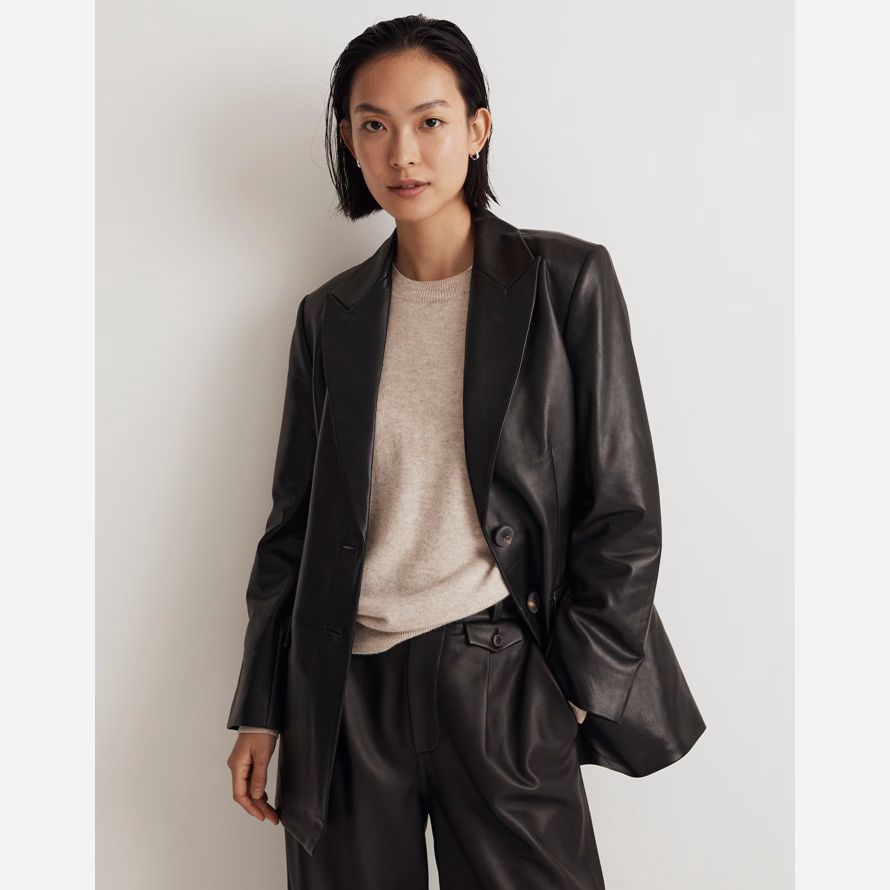 black womens madewell the bedford oversized leather blazer