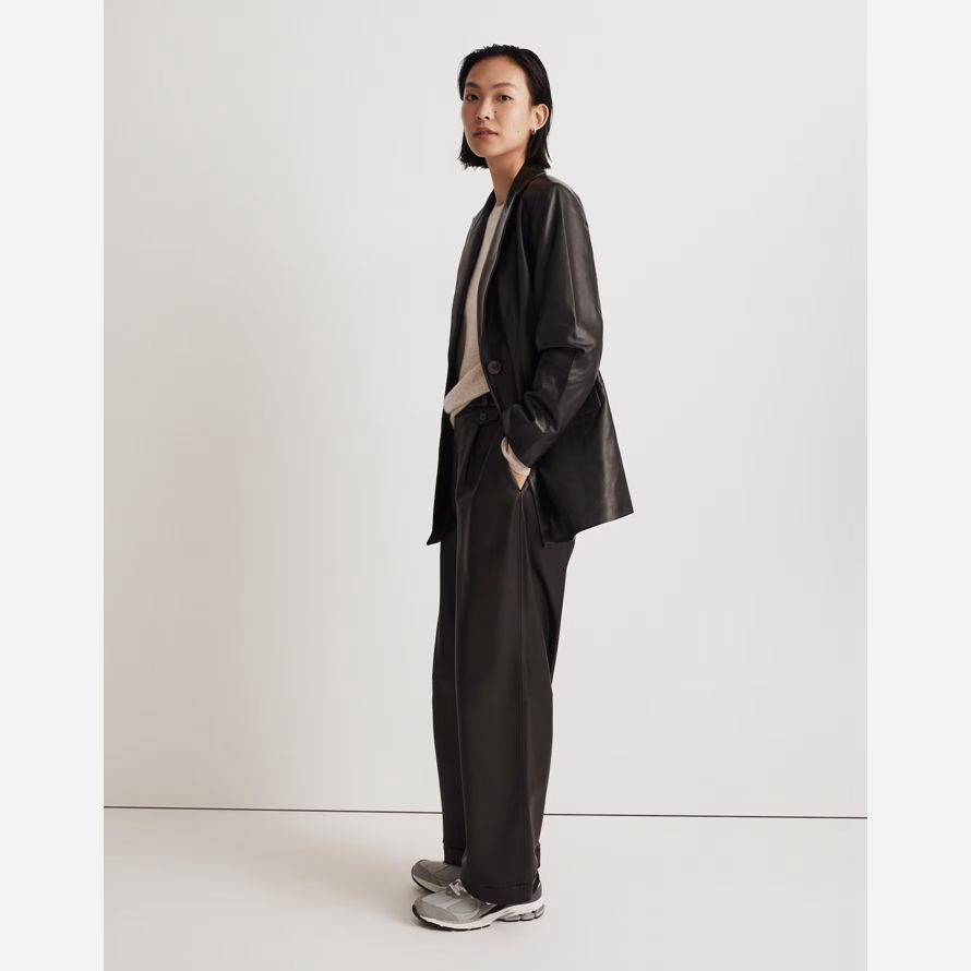 black womens madewell the bedford oversized leather blazer