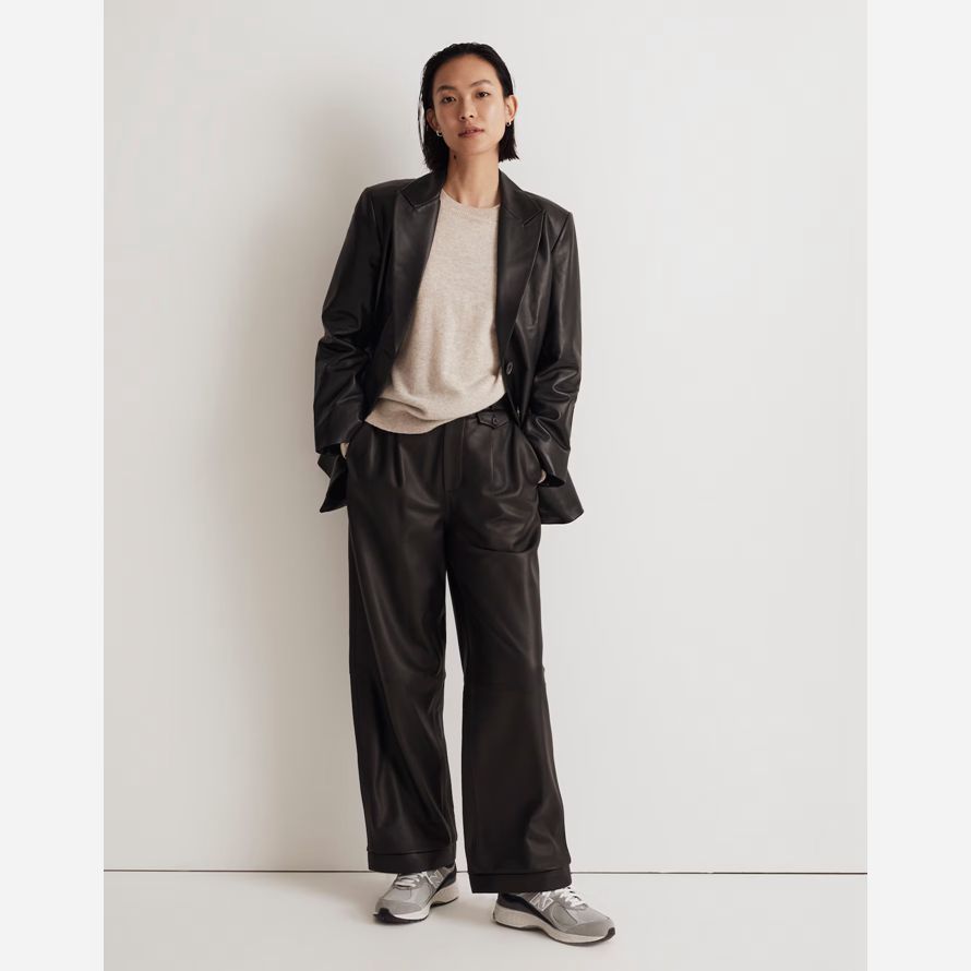 black womens madewell the bedford oversized leather blazer