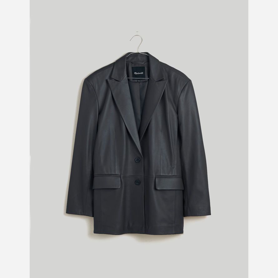 black womens madewell the bedford oversized leather blazer