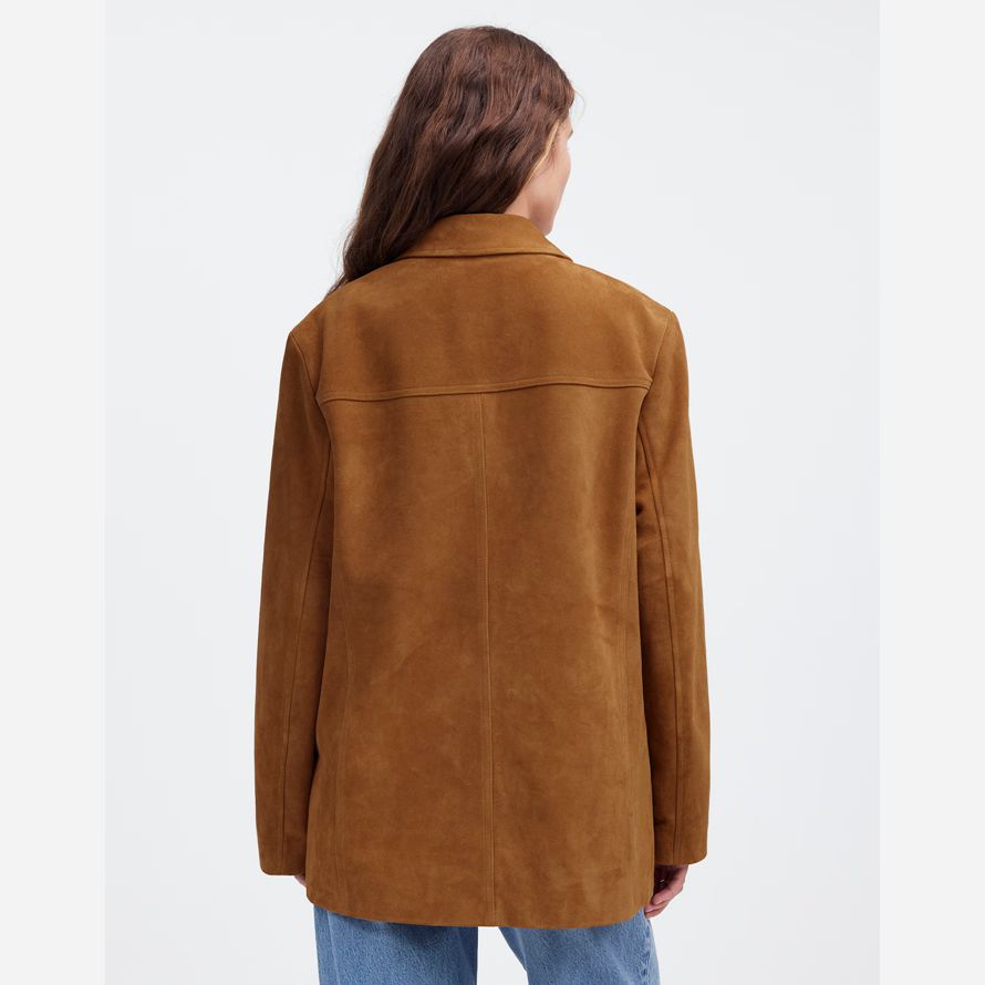 womens madewell long chore suede blazer brown
