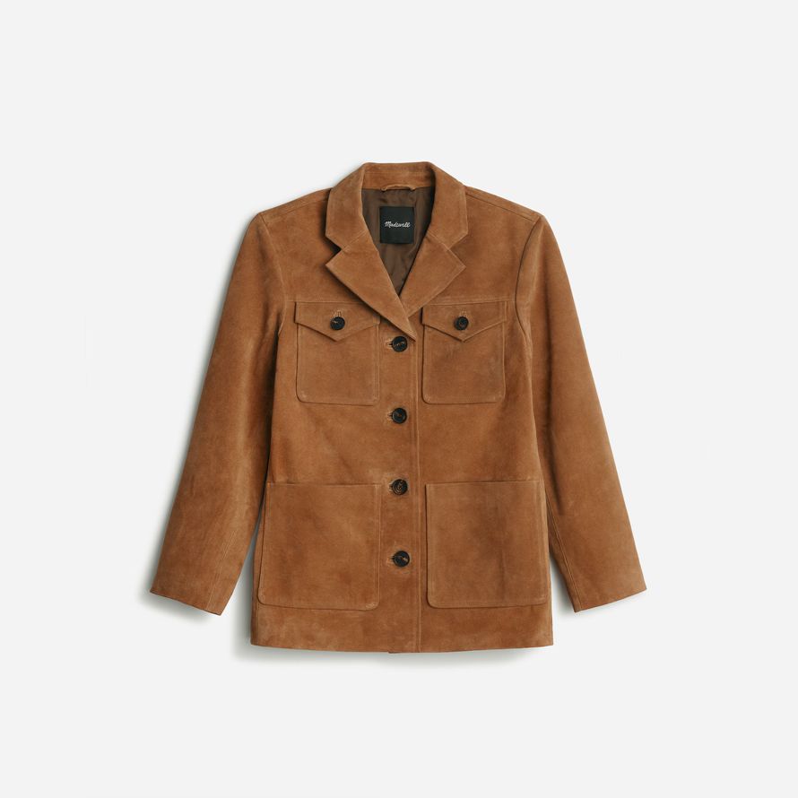 womens madewell long chore suede blazer brown
