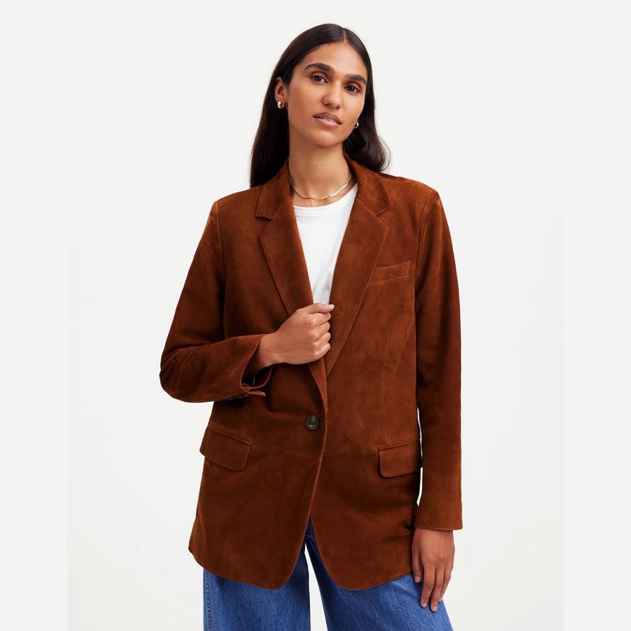 womens madewell the kline blazer dark brown