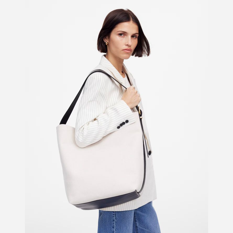 madewell the essential extra-large tote womens bucket bag white