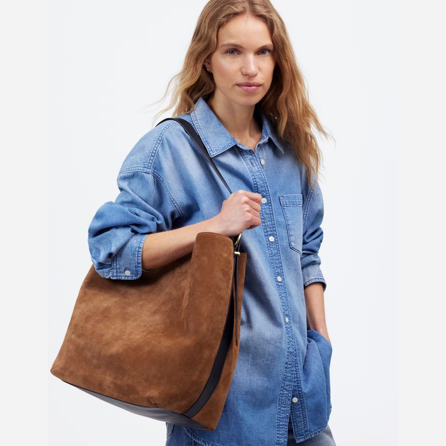 womens madewell the essential extra-large tote bucket bag brown