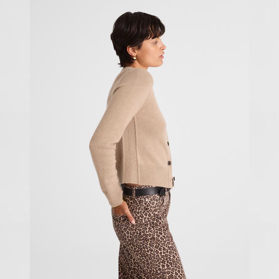 beige womens madewell cashmere button-front cardigan