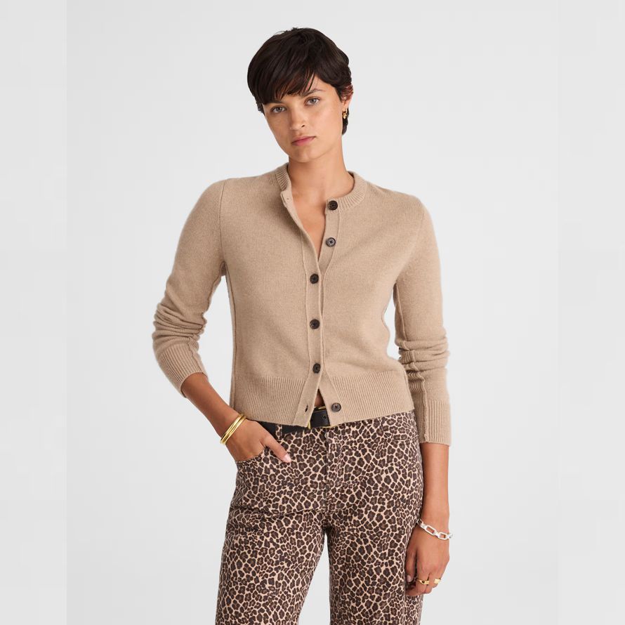 beige womens madewell cashmere button-front cardigan