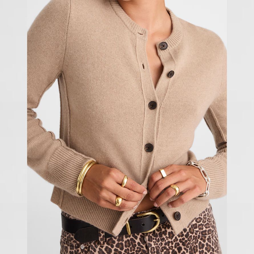beige womens madewell cashmere button-front cardigan