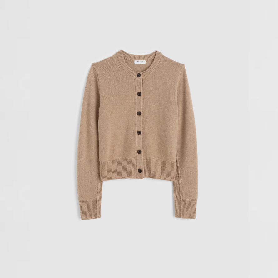 beige womens madewell cashmere button-front cardigan