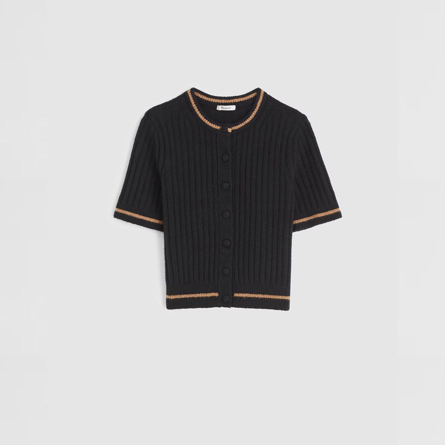 black madewell short puff-sleeve womens cardigan