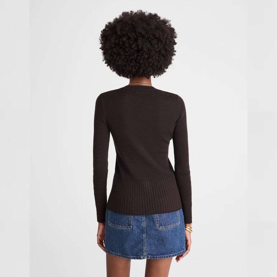dark brown madewell deep v-neck merino-silk blend womens cardigan