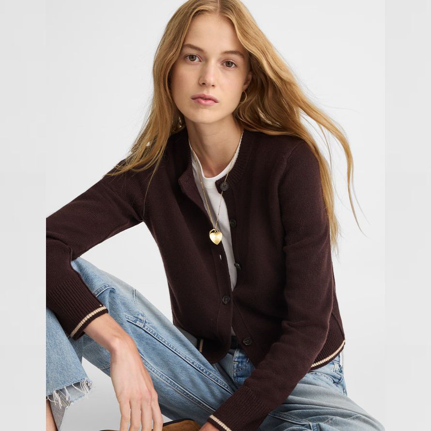 dark brown womens madewell cashmere button-front cardigan