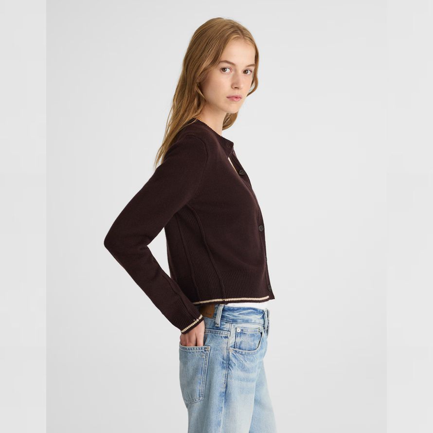 dark brown womens madewell cashmere button-front cardigan