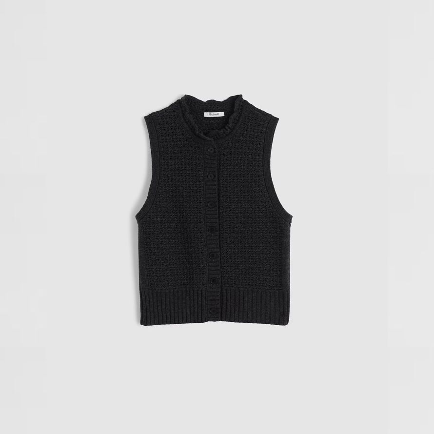 black madewell ruffled sleeveless womens cardigan
