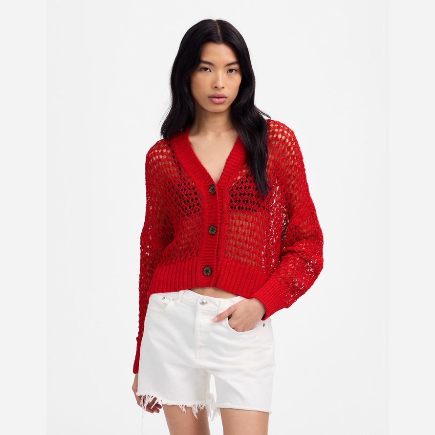 madewell open-stitch v-neck womens cardigan red