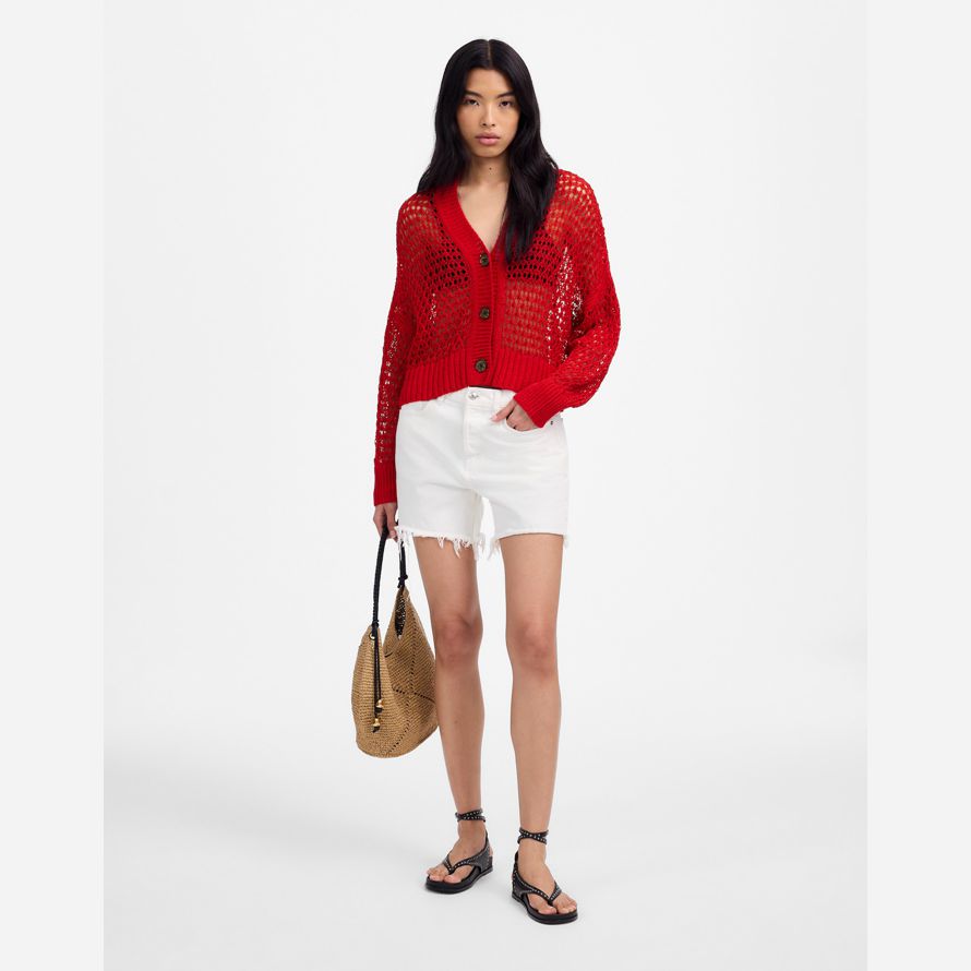 madewell open-stitch v-neck womens cardigan red