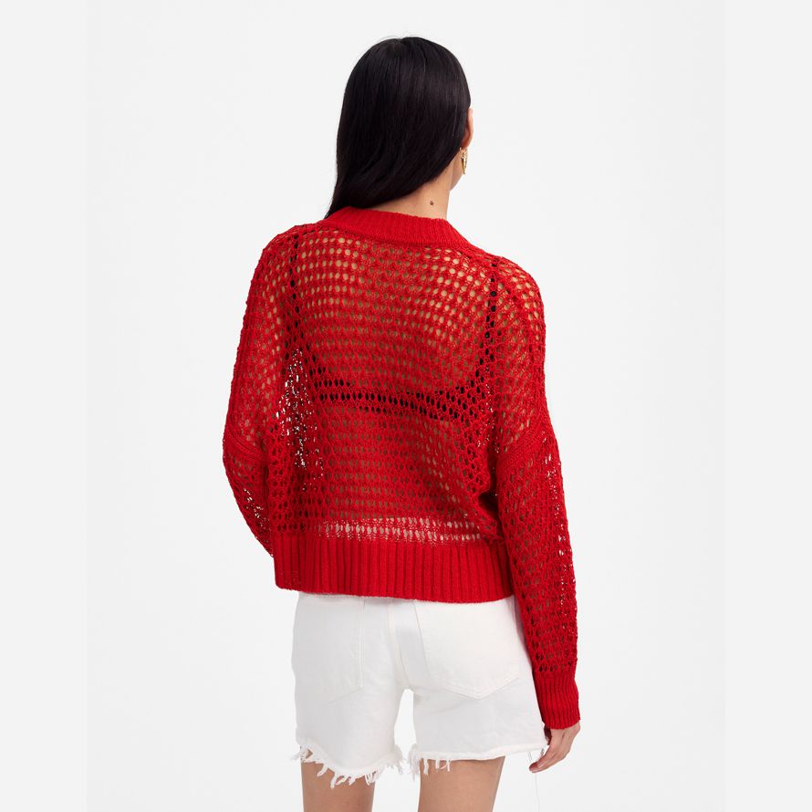 madewell open-stitch v-neck womens cardigan red