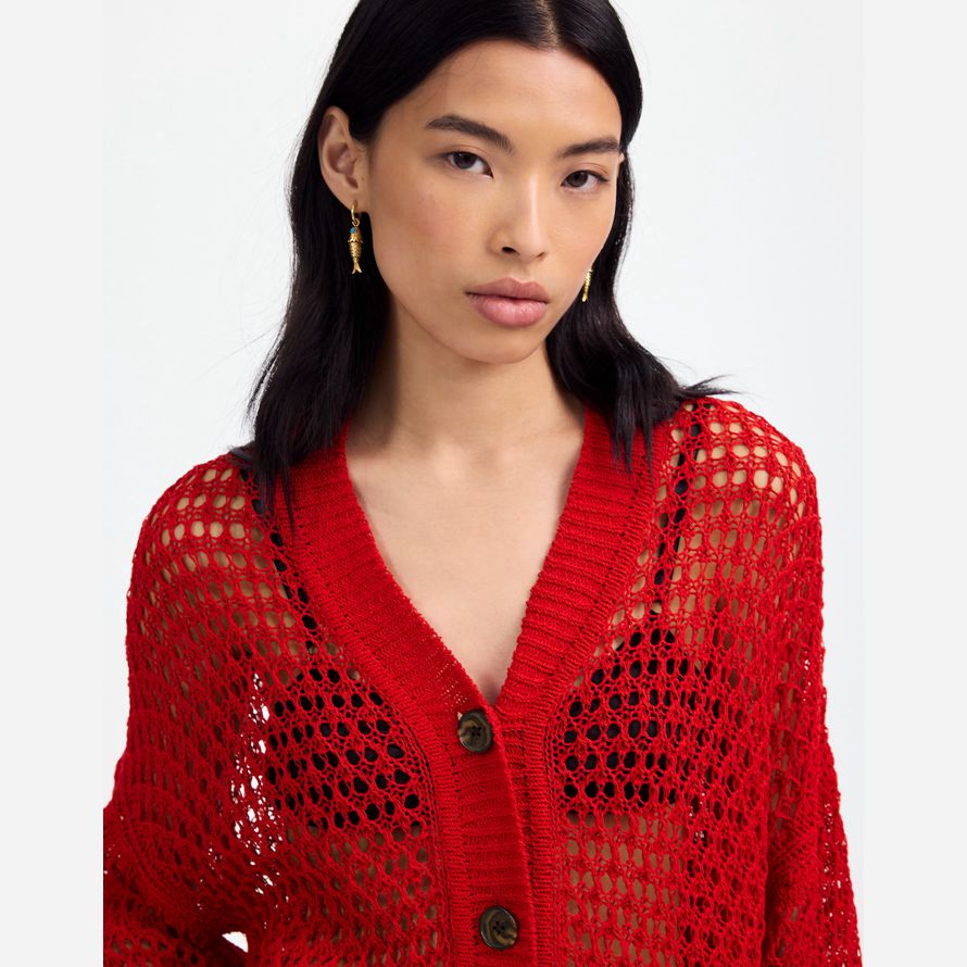 madewell open-stitch v-neck womens cardigan red