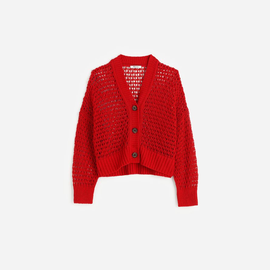 madewell open-stitch v-neck womens cardigan red