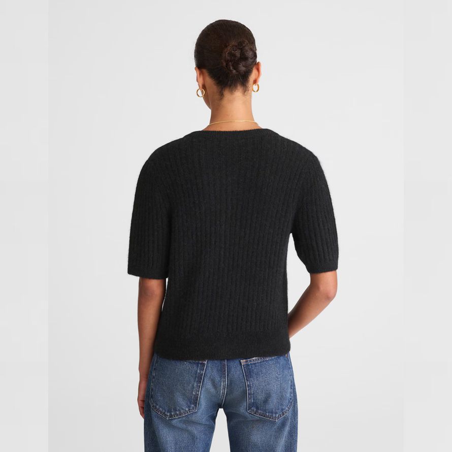 black womens madewell patch-pocket puff-sleeve cardigan
