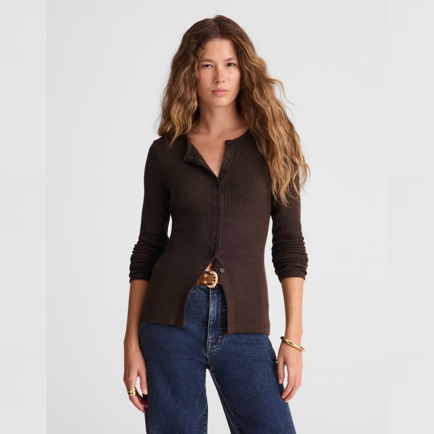 madewell textural cutaway crewneck womens cardigan dark brown