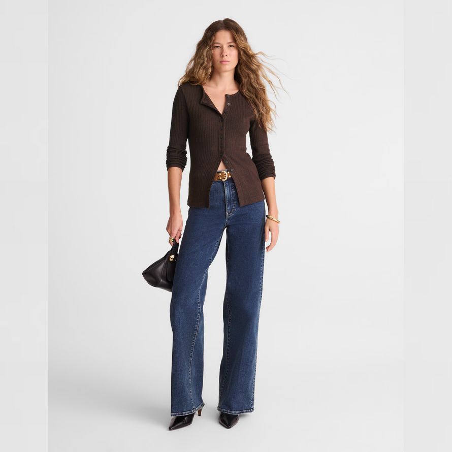 madewell textural cutaway crewneck womens cardigan dark brown