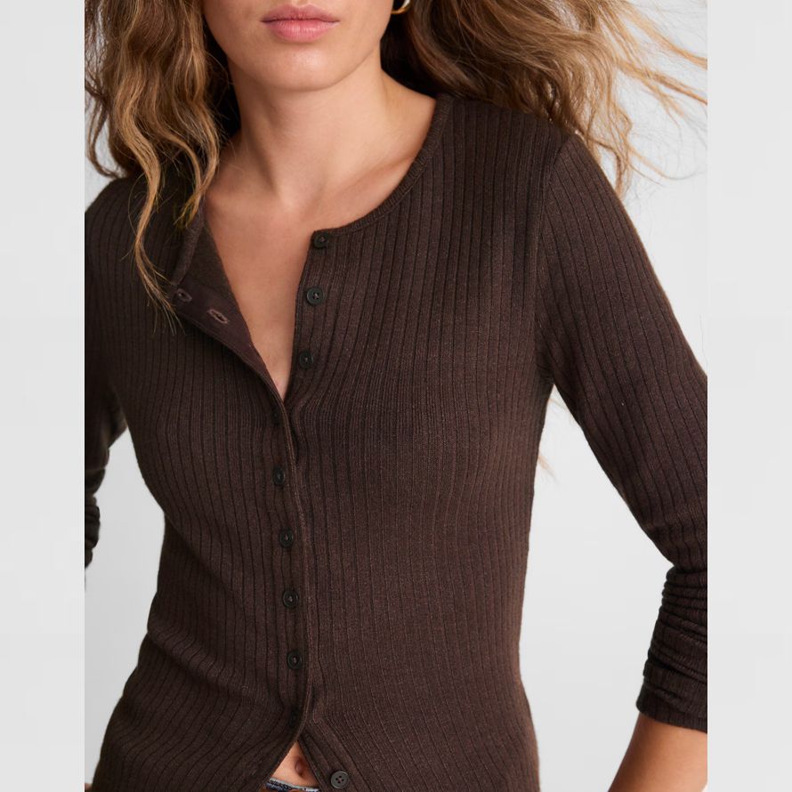 madewell textural cutaway crewneck womens cardigan dark brown