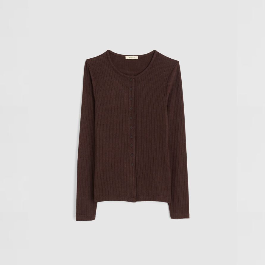 madewell textural cutaway crewneck womens cardigan dark brown