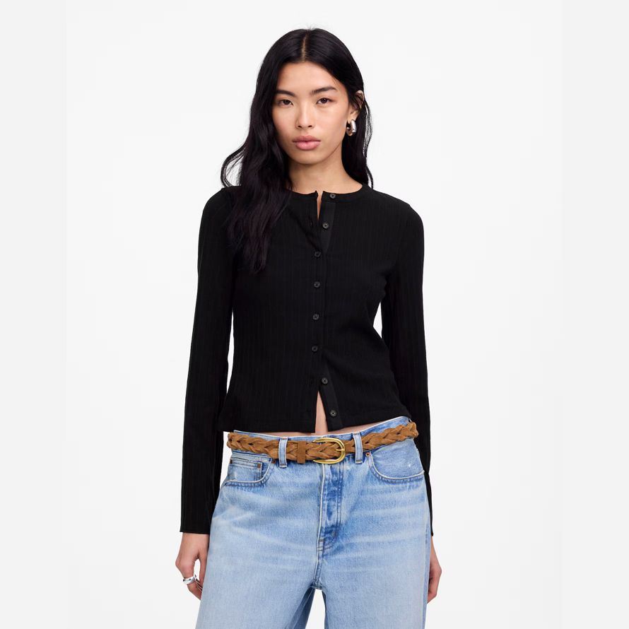 womens madewell cotton flared-sleeve cardigan black