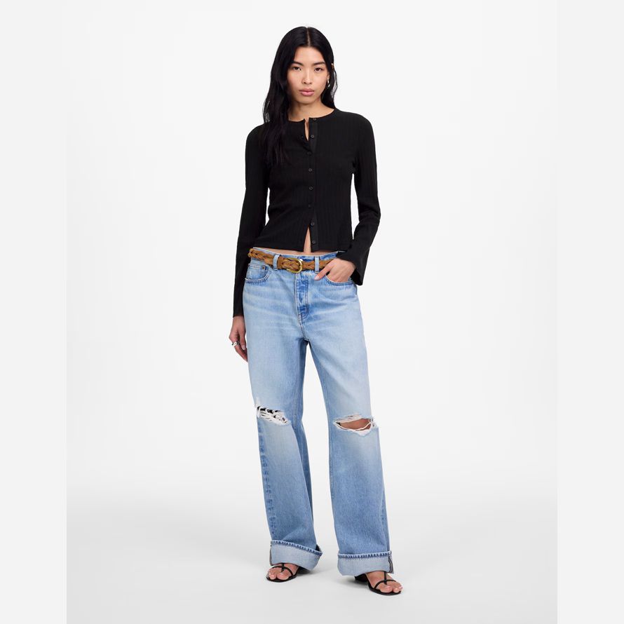 womens madewell cotton flared-sleeve cardigan black