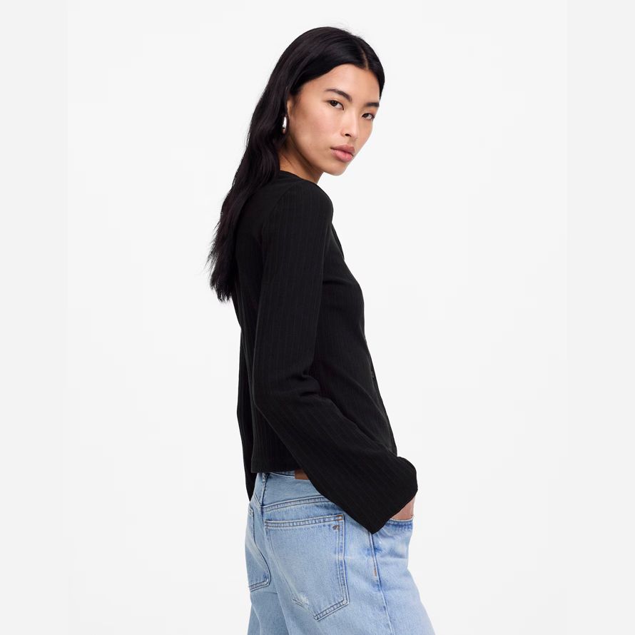 womens madewell cotton flared-sleeve cardigan black