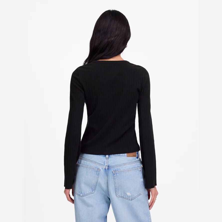 womens madewell cotton flared-sleeve cardigan black