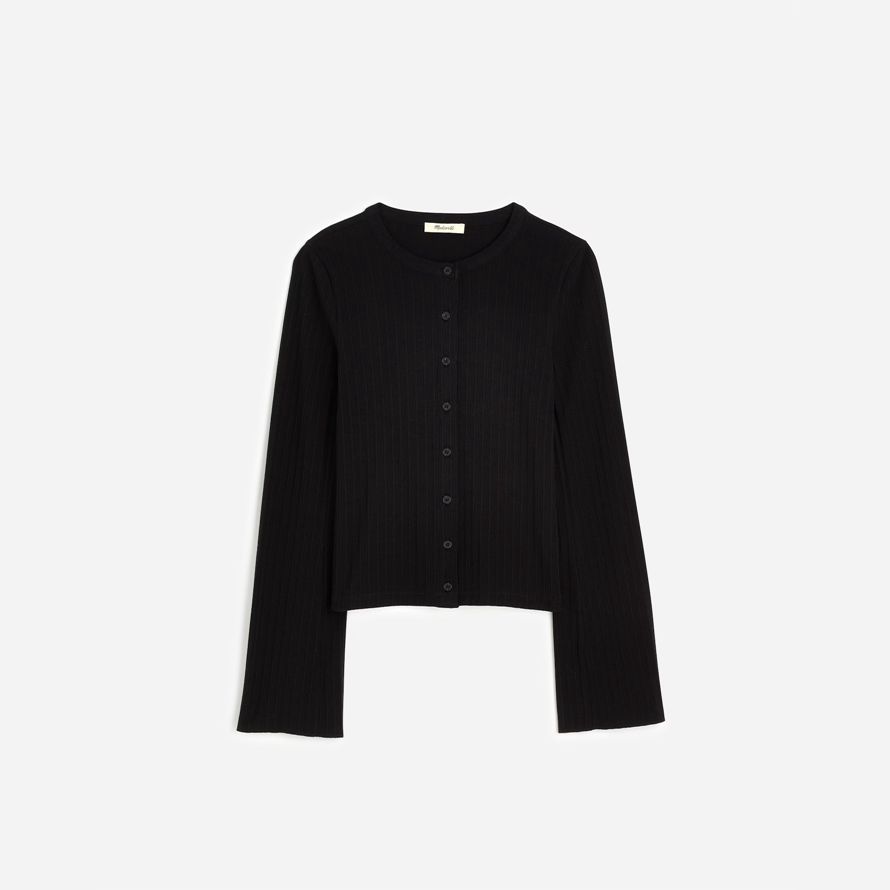 womens madewell cotton flared-sleeve cardigan black