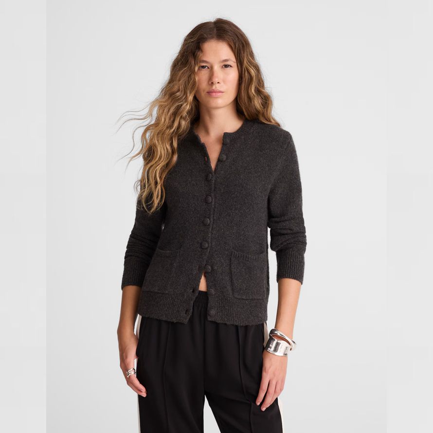 dark grey womens madewell patch-pocket cotton-blend cardigan